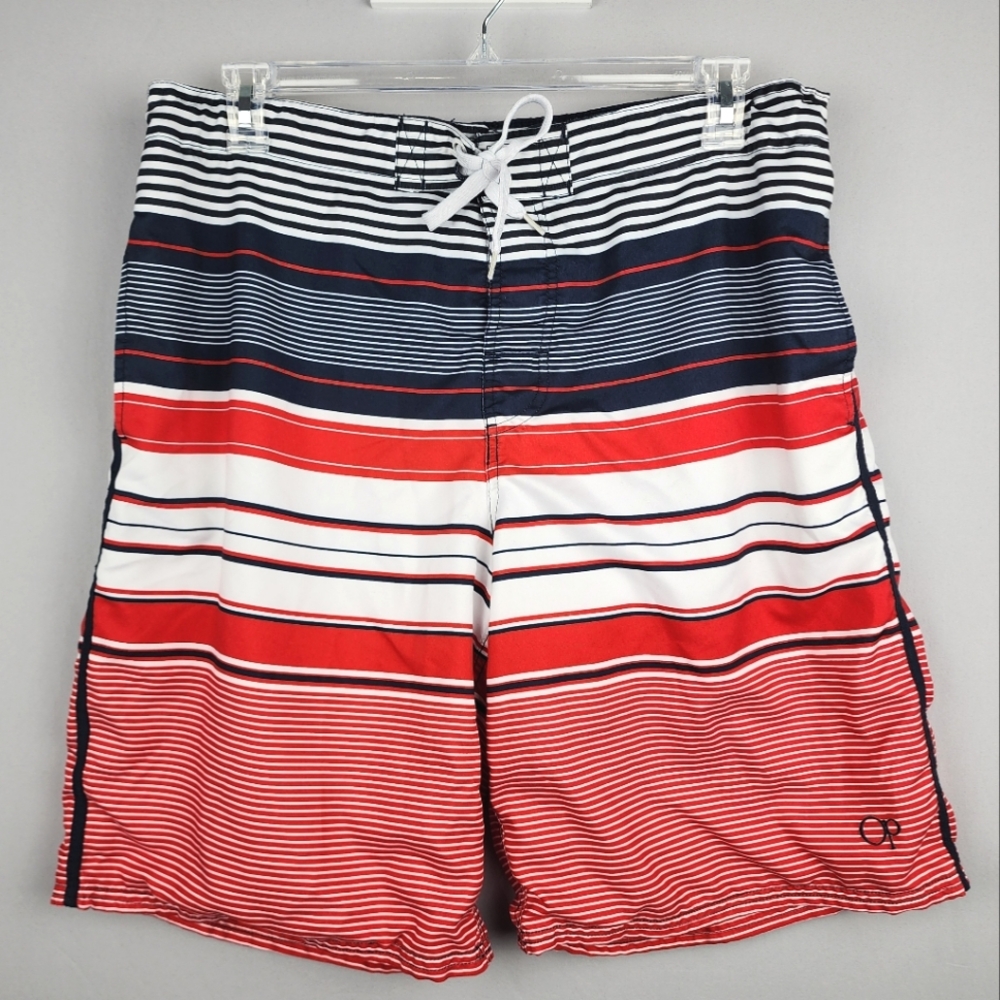 OP Swim Trunks Striped Red Blue Sz Large 36-38 NWOT